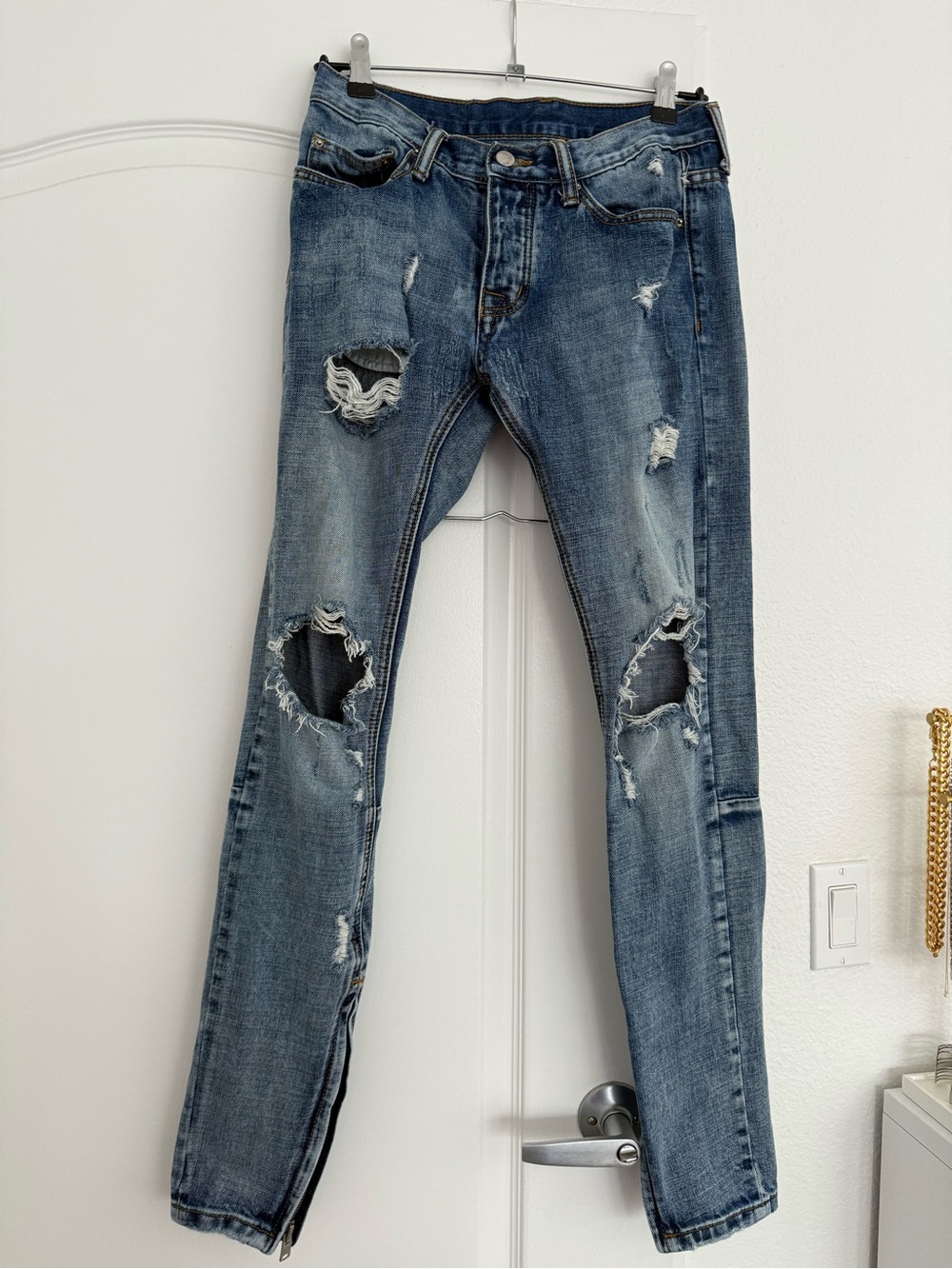 MNML Light Blue Washed Ripped Destroyed Skinny Jeans